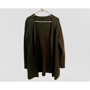 Eileen Fisher Black Silk Shawl Open Front Jacket Cardigan Size Petite Large